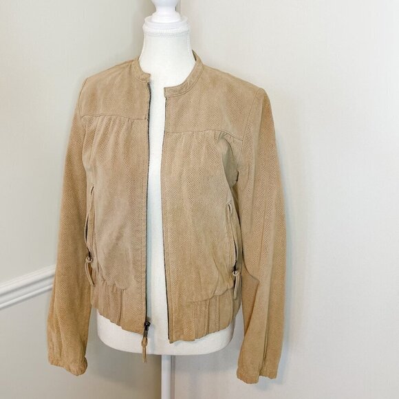 Tristan Suede Leather Perforated Bomber Moto Jacket Medium - Picture 1 of 11